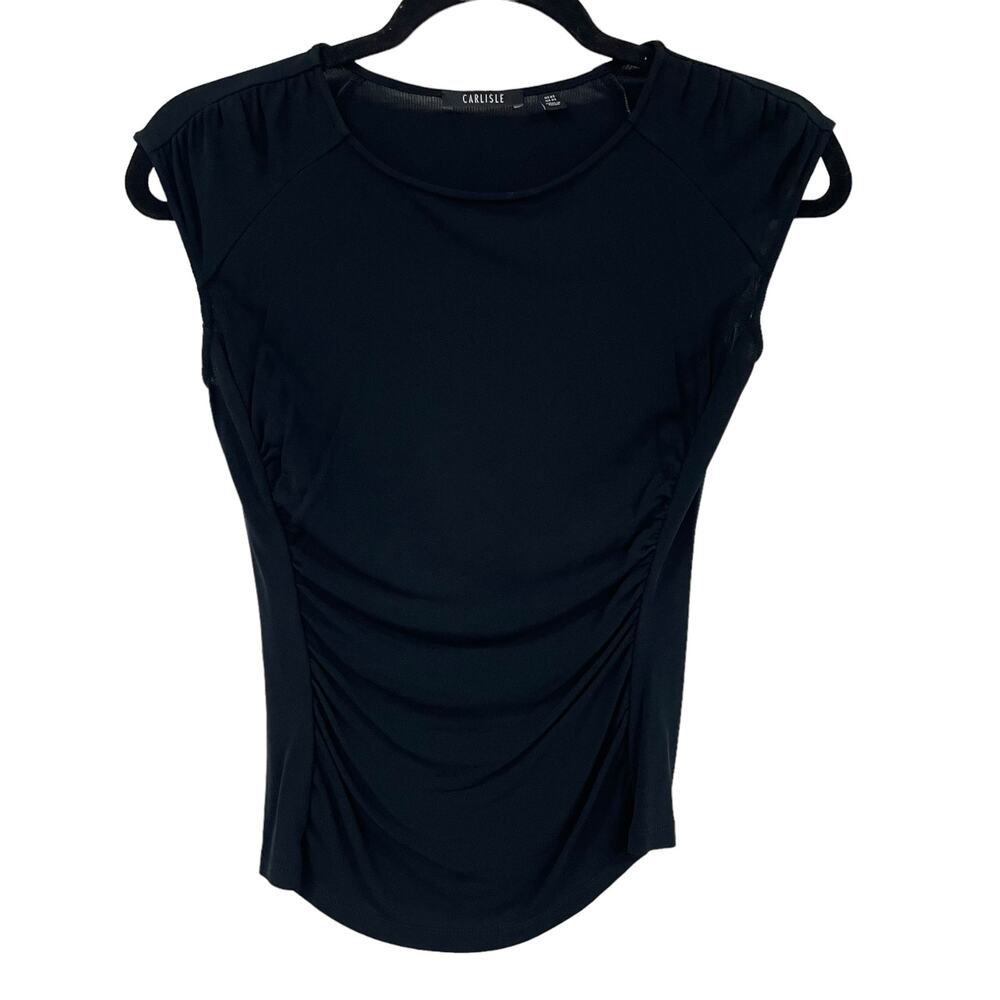 Carlisle Cap Sleeve Ruched Black Top Womens XS